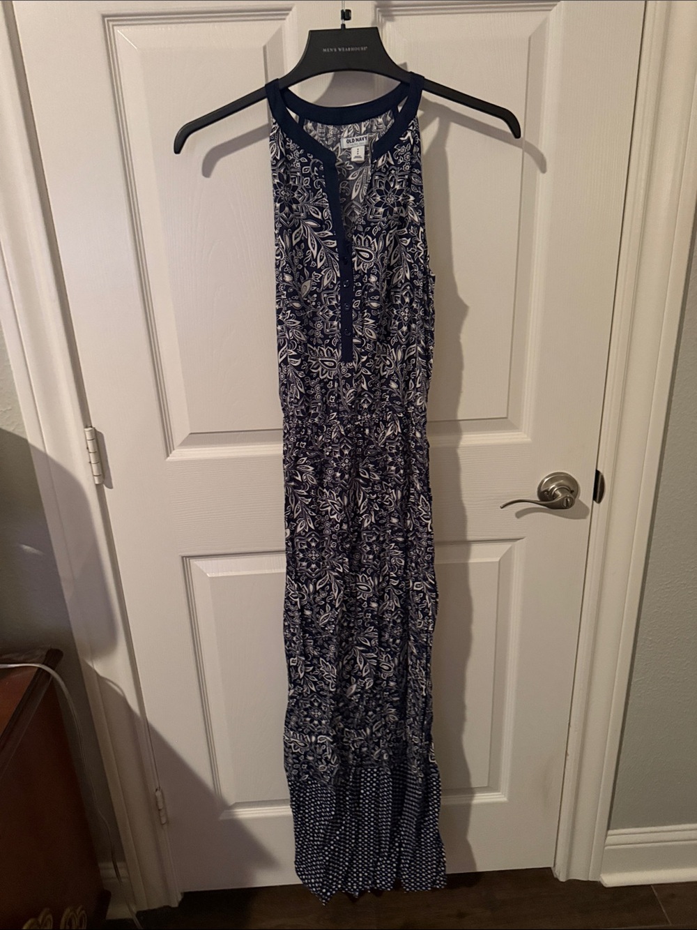Old Navy Navy and White Halter-Style Printed Maxi Dress